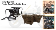 For Royal Enfield Bear 650 Canvas and Leather Pannier Bags Dust Color With Saddle Stays - SPAREZO
